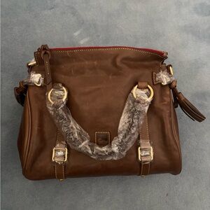 Dooney & Bourke Chestnut Leather Florentine Satchel with Gold Accents